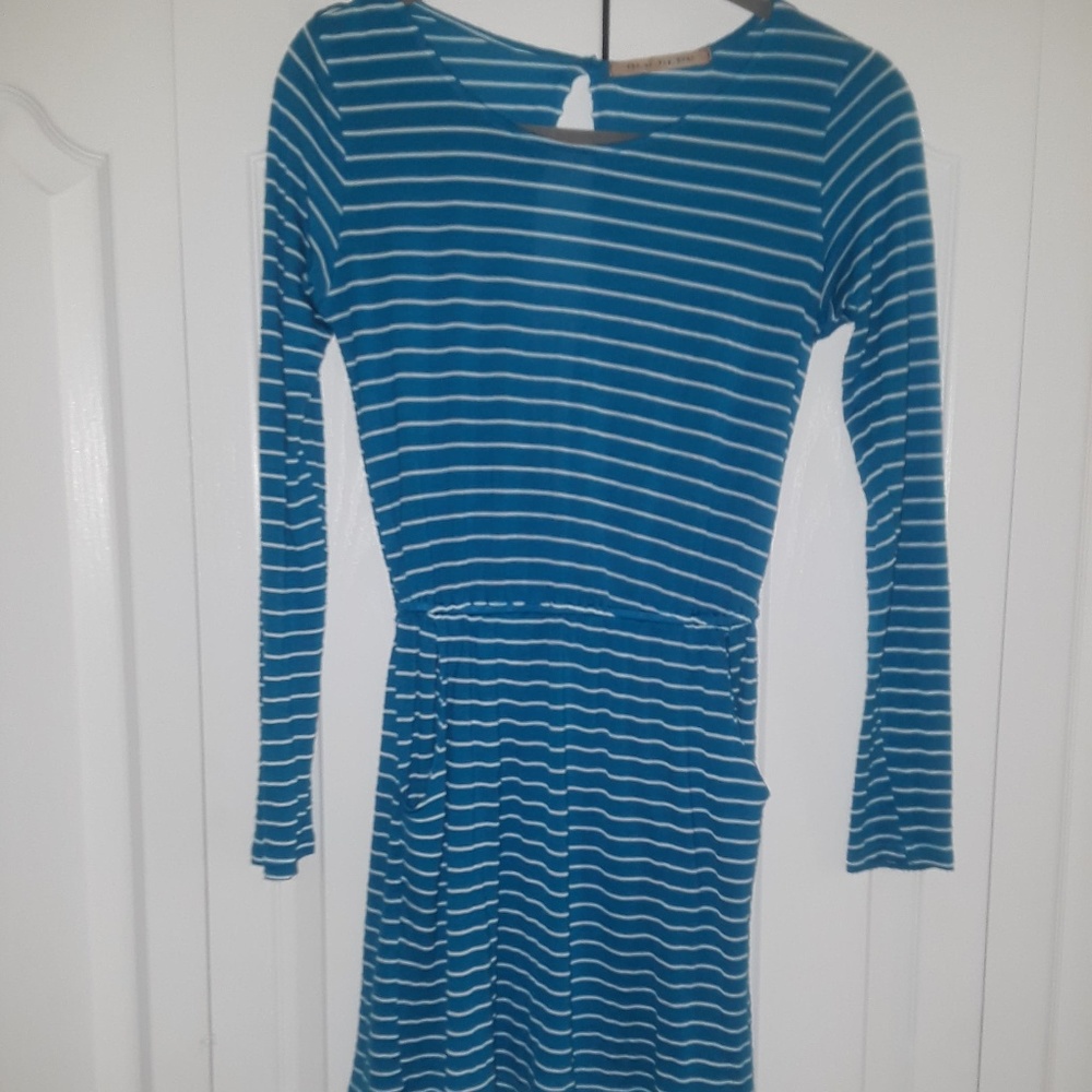 **Pre Loved** Teal/wht Long Sleeve Stripe dress